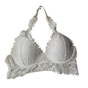PINK by Victorias Secret Womens Sz M Halter Bralette Bra White Lace